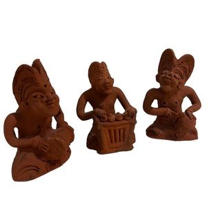 Vintage Aztec Mayan Terra Cotta Figurines Statues Mexican Folk Red Clay Set of 3
